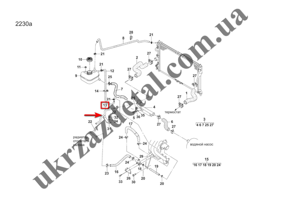 Изображение Патрубок печки отводящий Ланос 1,5-1,6. KAP  96304316